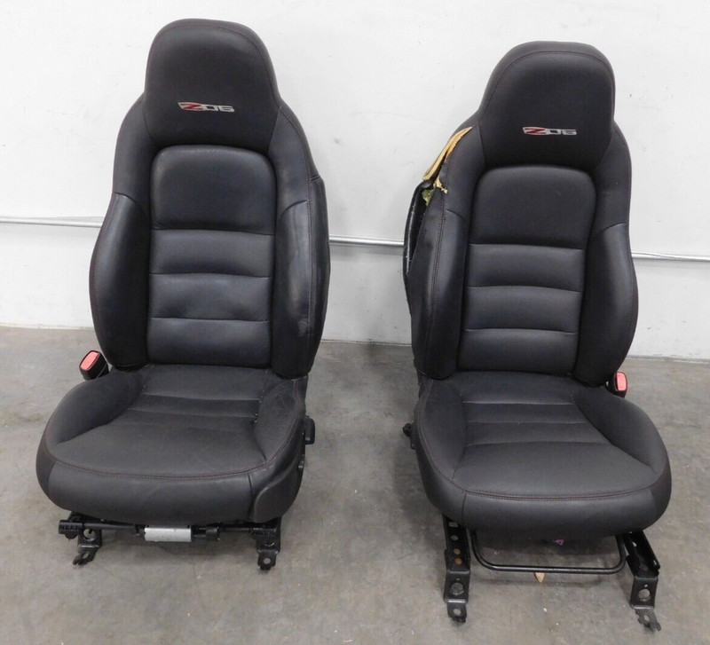 2007 Chevy Corvette C6 Z06 Black Leather Heated Seat Set #3748 O6