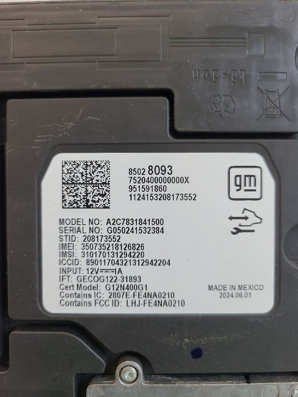 TELEMATICS CONTROL MODULE OEM ID 850 FITS 2024 COLORADO 580144