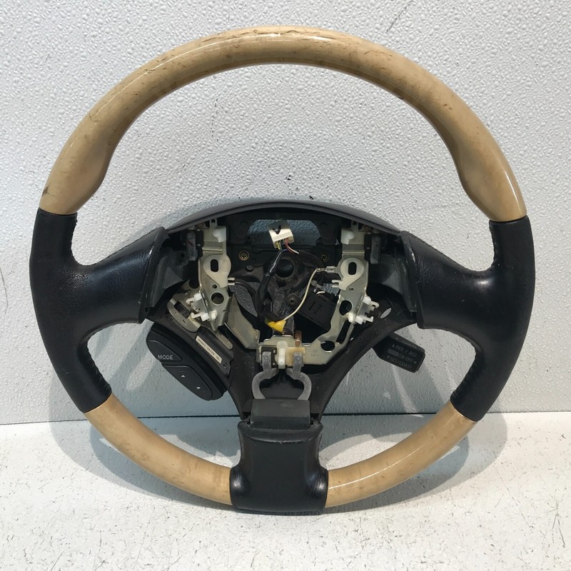 02-05 Lexus SC430 Driver Steering Wheel Wood Grain Black Leather OEM ECRU