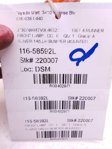 96 97 98 TOYOTA 4 RUNNER DRIVER LEFT MOUNTED TURN SIGNAL PARK LIGHT