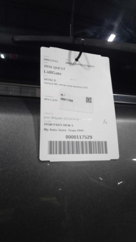 Used Deck Lid fits: 2016 Nissan Quest manual lift w/rear view monitor SV Grade A