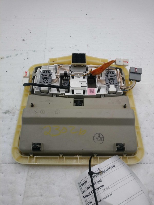 Used Front Upper Center Console fits: 2015 Infiniti Q40 2 Dr Cpe roof w/sunroof