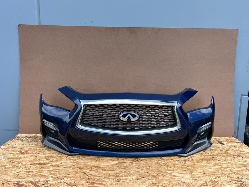 INFINITI Q50 2018-2024 OEM FRONT BUMPER COVER W/ GRILLES CAMERA ASSEMBLY (BLUE)
