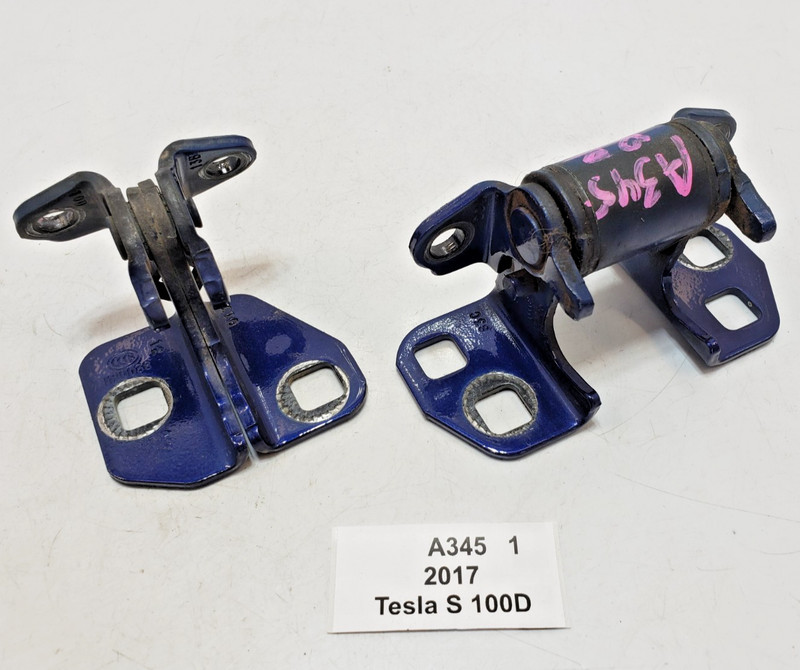 ✅ 12-20 OEM Tesla Model S Rear Right Passenger Door Hinge Upper Lower Blue SET