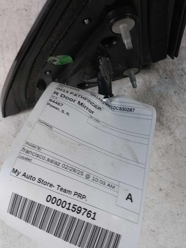 2013-2016 Nissan Pathfinder Right Door Mirror Assembly Grey Blemished 129K Miles