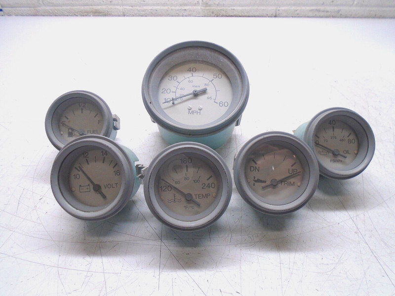 W4 Teleflex Inc Gauges MPH 3.75" Fuel Volt Temp Oil Trim 2.25" 6-Piece Set