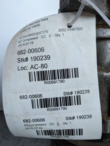 AC Compressor Model U4847 3/4" Ports Fits 02-03 DODGE 1500 PICKUP 891790