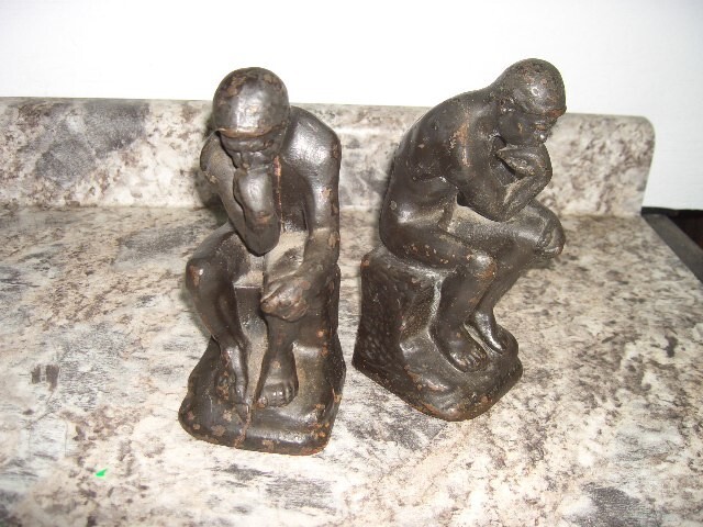2Vintagecast ironheavy metal The Thinker Thinking Man Art DECO Bookends