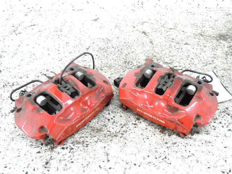 11-18 Porsche Cayenne Rear Brake Caliper Pair Left Right OEM Red W/O Ceramic