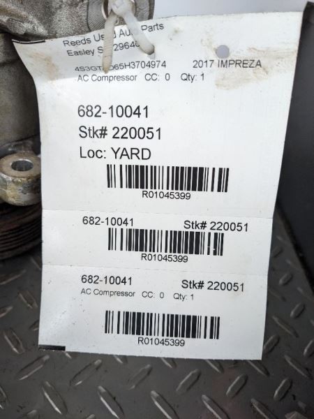AC Compressor ID SCSA08H Fits 17-19 IMPREZA 1045399