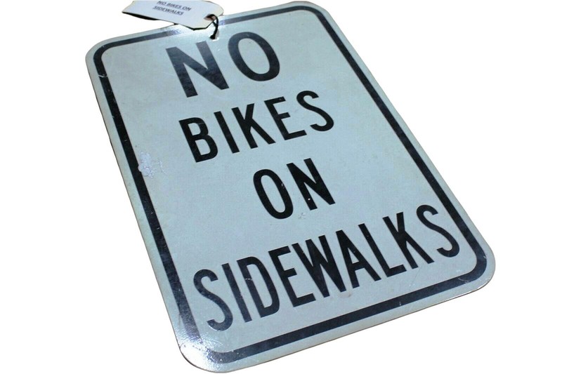 Authentic NO BIKES ON SIDEWALKS Road Sign Real Street Vintage Retired Highway