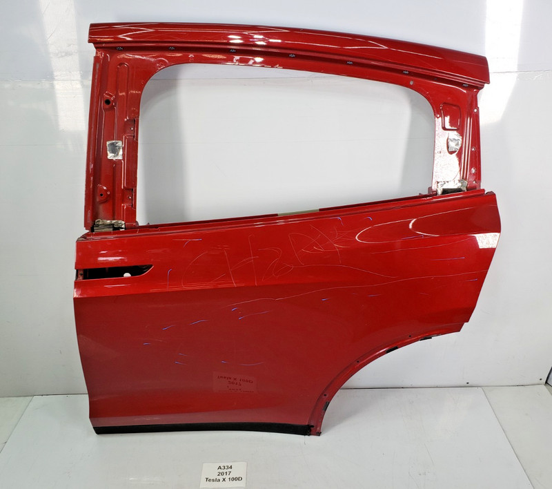 ✅ 2016-2020 OEM Tesla Model X Rear Left Driver Side Door Shell Red PPMR*