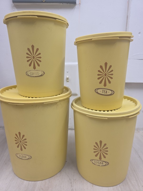 Vintage Yellow Tupperware Servailer Canister Set of 4 w/Lids Nesting Storage