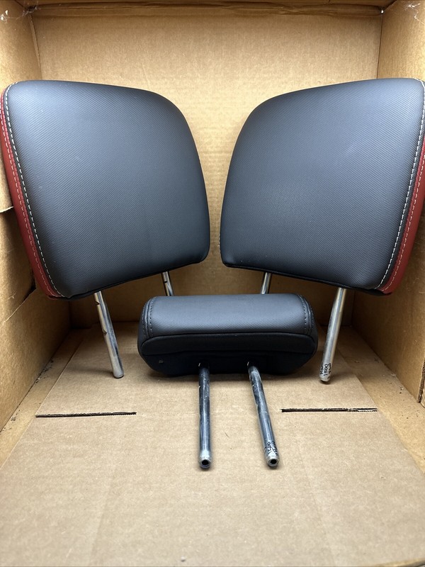 2009-2018 Dodge Ram 1500 Rebel Rear Black Red Leather Head Rest Headrest Set OEM