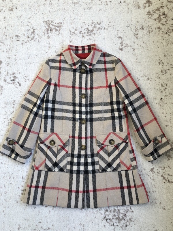 AUTHENTIC BURBERRY GIRL WOOL BLEND TAN RED CHECK PRINT TRENCH COAT JACKET 8Y