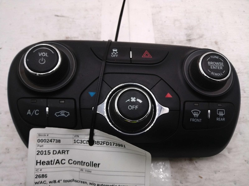 Used A/C Selector Switch fits: 2015 Dodge Dart w/AC w/8.4`` touchscreen w/o auto