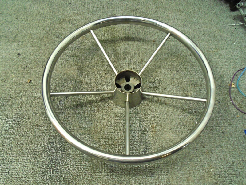 USED HELM STEERING WHEEL 15" STAINLESS STEEL 5 SPOKE BOAT