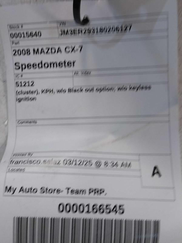 2008 MAZDA CX-7 Speedometer Gauge OEM BLACK 158K Miles NJ25-15640-402318