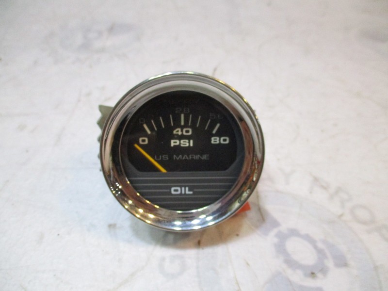 1980's Bayliner US Marine Boat Oil Pressure Gauge 2" Black Face Chrome Bezel