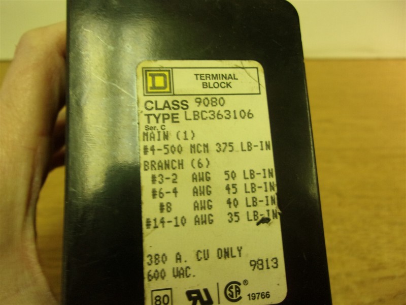 Square D Class 90B0 LBC363106 Distribution Block 3-Pole *FREE SHIPPING*