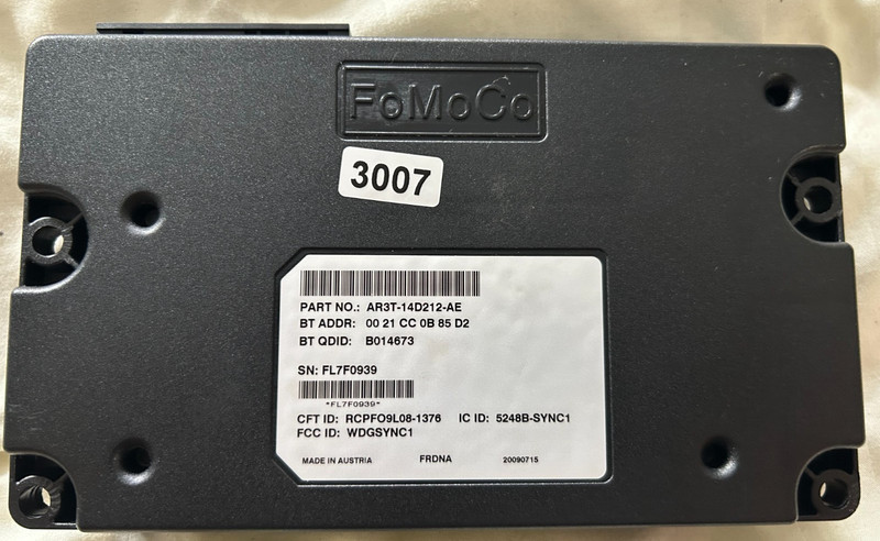 2009 2010 FORD FOCUS COMMUNICATION SYNC CONTROL MODULE AR3T-14D212-AH OEM