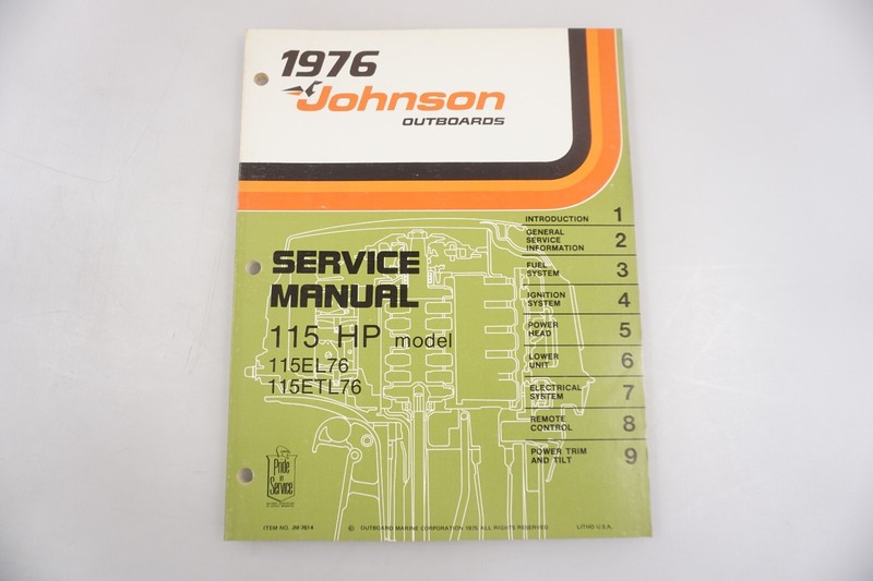 1976 Johnson Outboards 115 HP 115EL76 115ETL76 Service Shop Manual JM-7614
