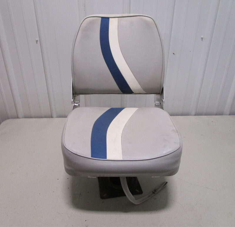 Marine Boat Folding Grey Blue White Seat With 7" Pedestal