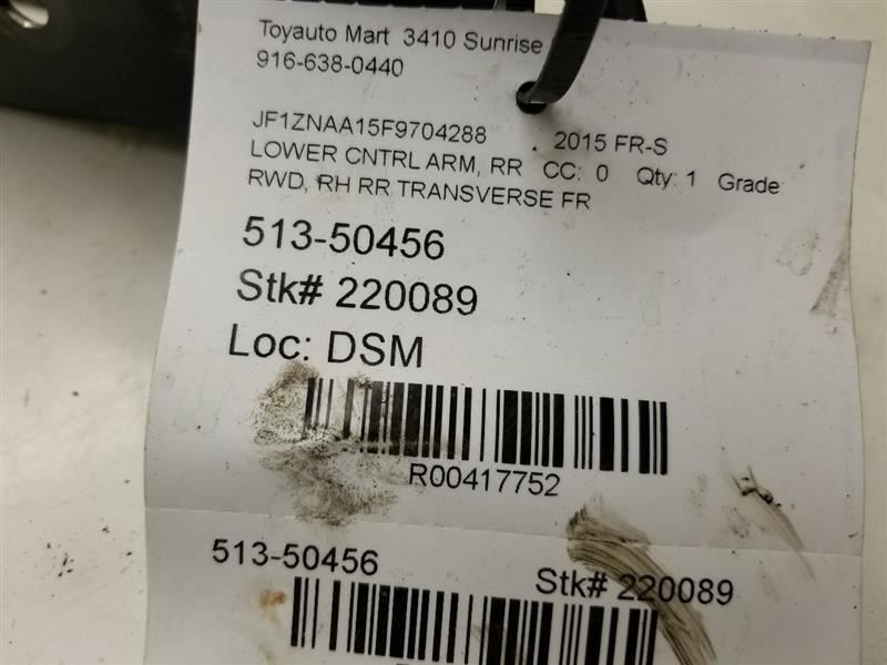 13-16 SCION FR-S 2.0L RWD MT PASSENGER REAR TRANSVERSE CONTROL ARM