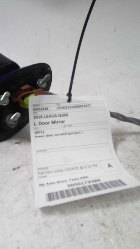 2016 Lexus IS350 Left Blue Door Mirror Assembly OEM 126186 116K Miles