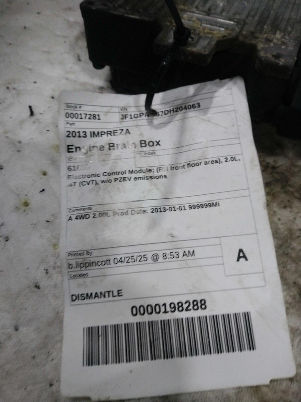 Used Engine Control Module (ECM) fits: 2013 Subaru Impreza Electronic Control Mo
