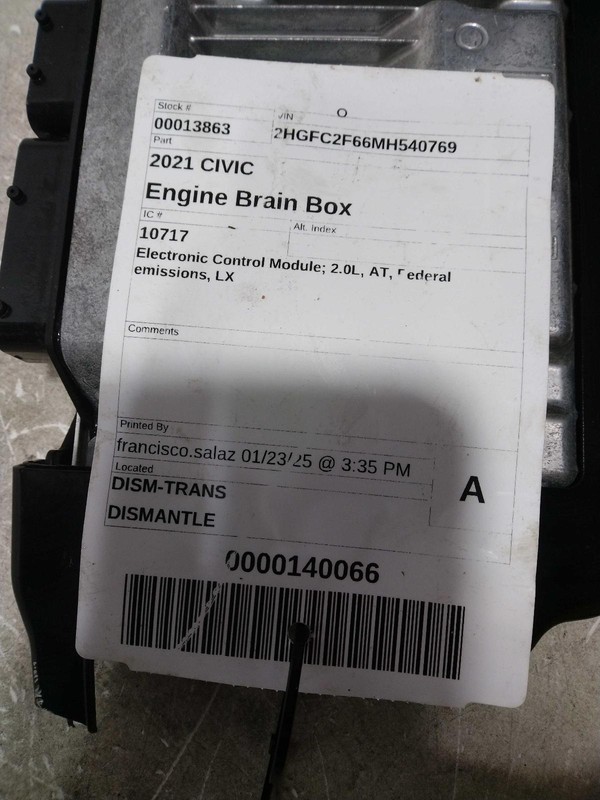 2021 Honda Civic Engine Control Module ECM OEM 378205BBA51 Used 20k Miles