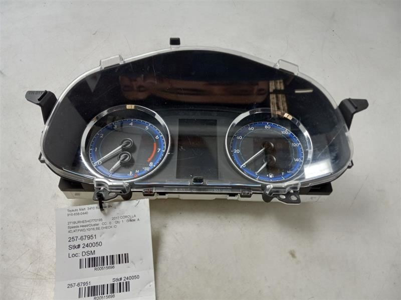 2017 TOYOTA COROLLA SE 1.8L FWD AT SPEEDOMETER INSTRUMENT CLUSTER ASSEMBLY