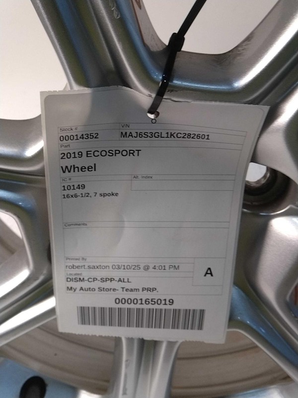 2019 Ford EcoSport 16x6.5 Black Wheel OEM GN151007D1A, 78000 Miles