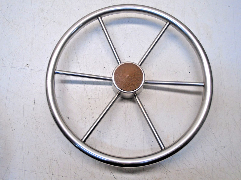 ZZ1 STEERING WHEEL 6 SPOKES w/ CENTER PLASTIC WOOD CAP 16"