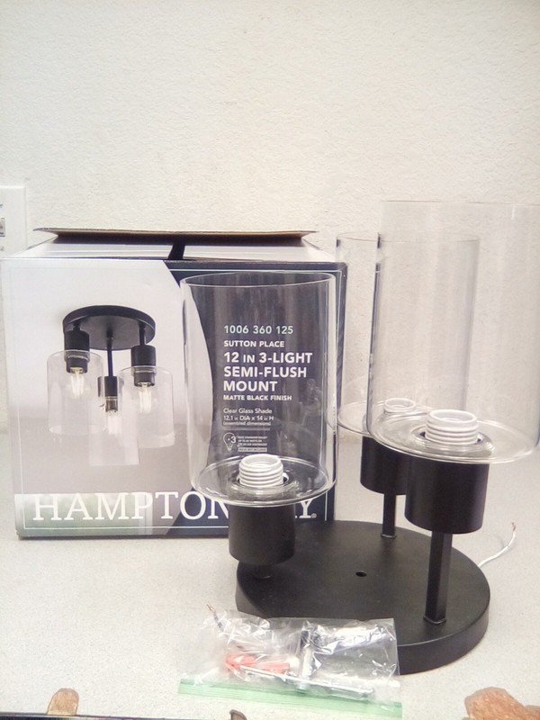Hampton Bay SUTTON PLACE 12in 3-Light Semi Flush Mount 1006 360 125 Matte Black