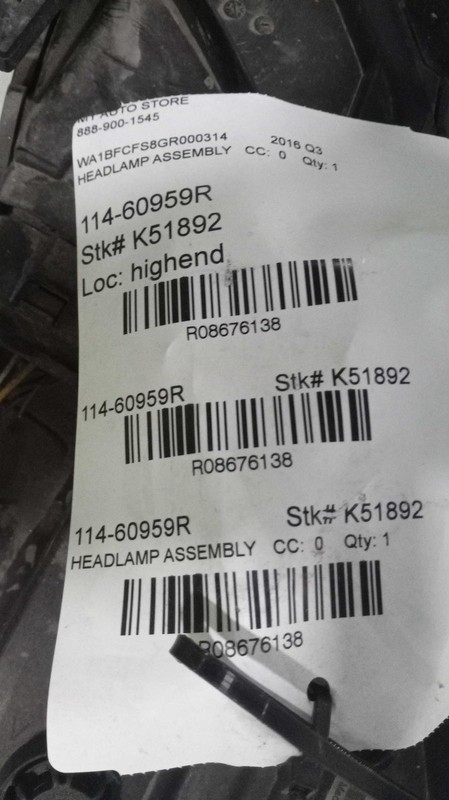 2016 AUDI Q3 Right Headlight Assembly Black OEM 643448 169k Miles Used