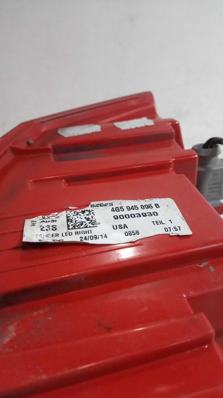 Used Right Tail Light Assembly fits: 2015 Audi A6 LED opt 8SL quarter panel moun