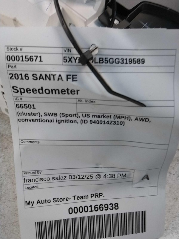 2016 Hyundai Santa Fe Speedometer Gauge OEM Grey 66K Miles NJ25-15671-402712