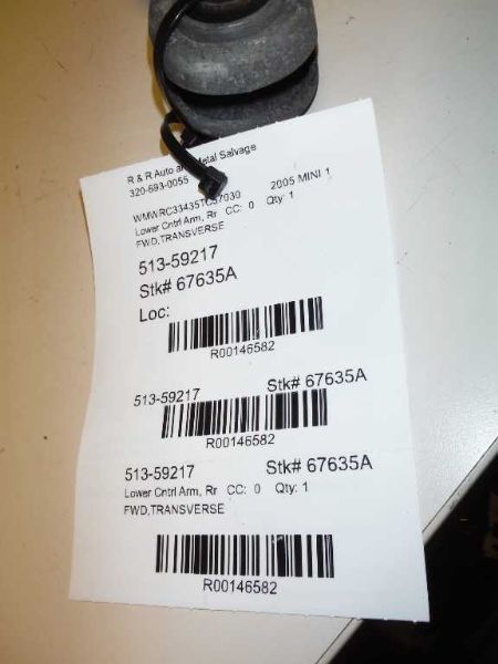 02-09 10 11 12 13 14 MINI COOPER LOWER CONTROL ARM RE CONV TRANSVERSE 146582