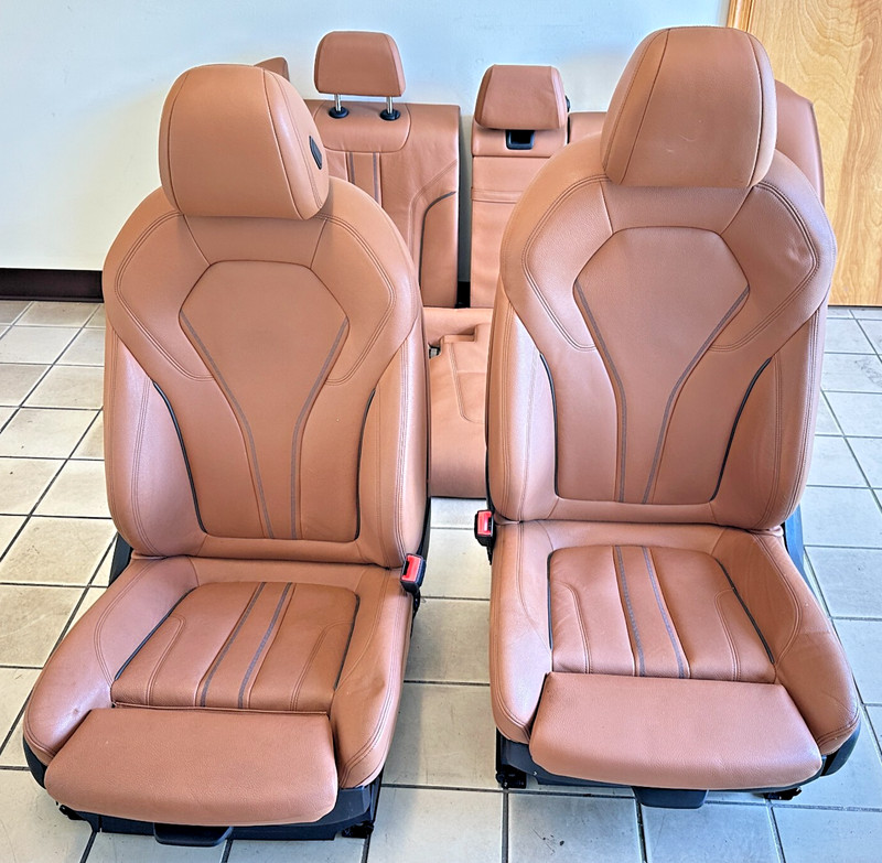 18-20 BMW 530e G30 Front & Rear Leather Sport Seat Full Complete Set OEM Cognac