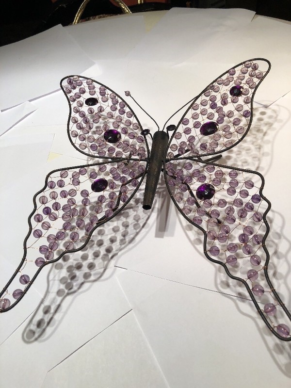 Purple Large Beaded Landed Butterfly