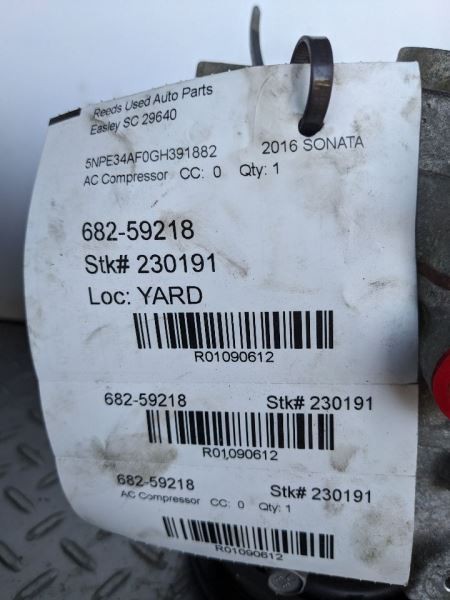 AC Compressor VIN B 8th Digit Turbo Fits 15-17 SONATA 1090612