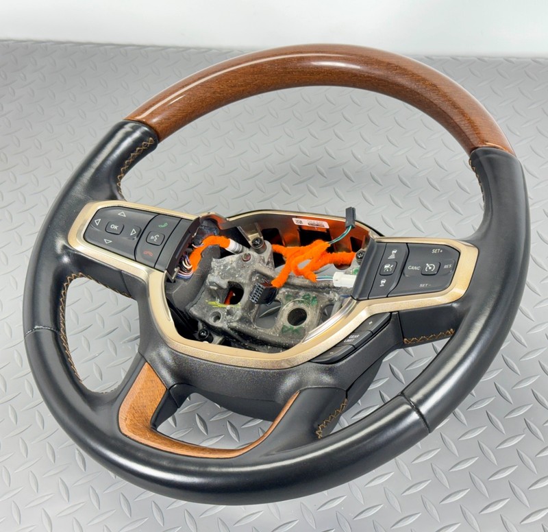 ✅19-2026 RAM 1500 LONGHORN Laramie Steering Wheel Wood BROWN Leather Heated OEM