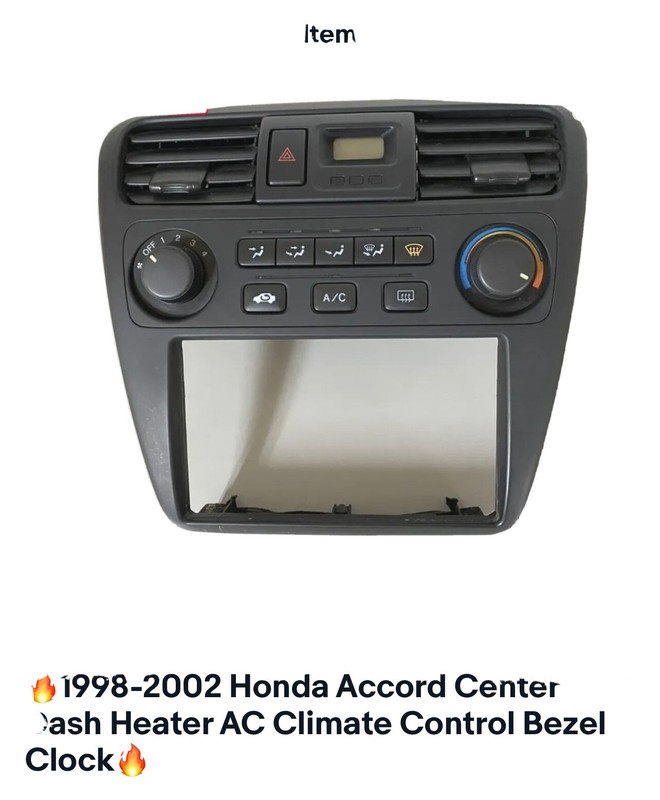 🔥199-2002Honda Accord Center Dash Heater AC Climate Control Bezel Clock 1998-02