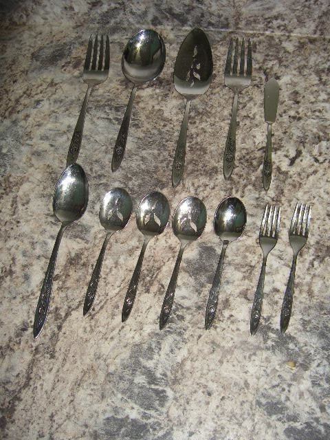 12 pc serving setmy rose Oneida Community Stainless Flatware NICE lot