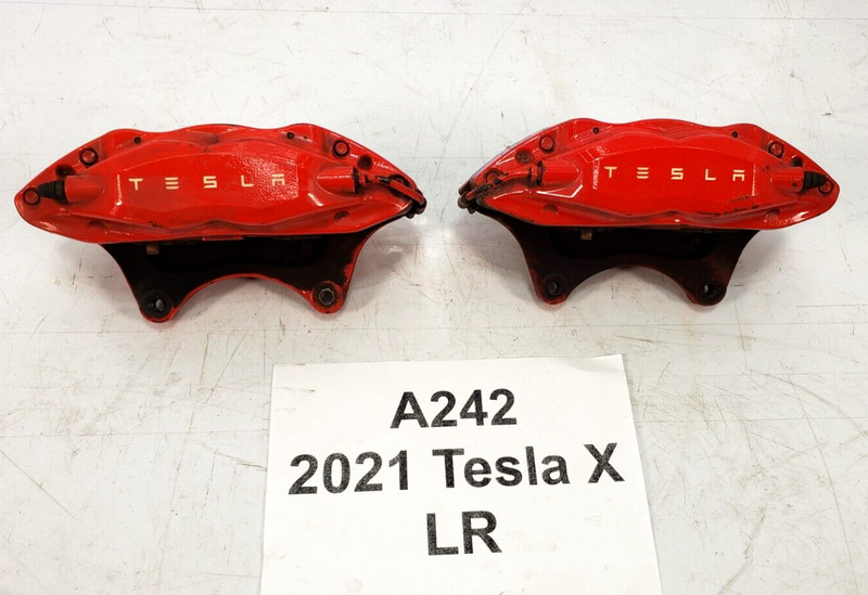 ✅ 16-21 OEM Tesla Model X Front Right Left Side Brake Calipers Brembo Red SET