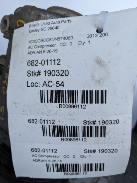 AC Compressor Without Rear AC Fits 11-19 JOURNEY 896112