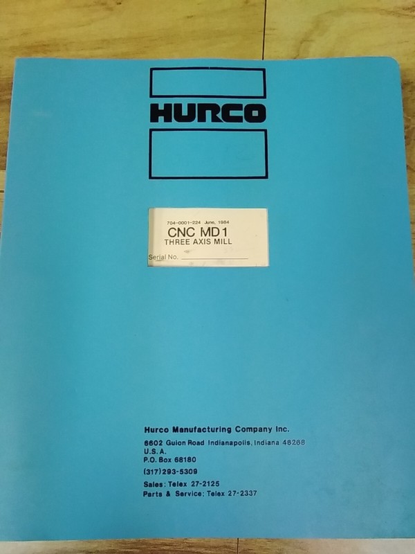 Hurco CNC MD1 Three Axis Mill 704-0001-224