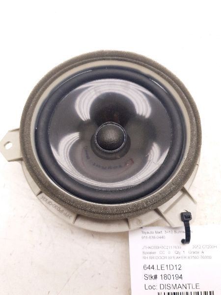 11 12 13 14 LEXUS CT200H PASSENGER SIDE REAR DOOR SPEAKER ASSEMBLY
