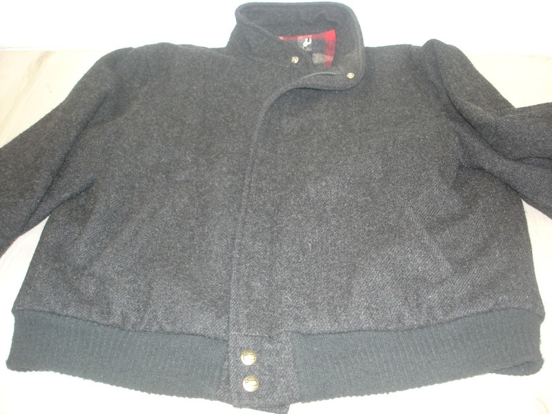 Vintage Woolrich plaid Lined Grey blackWool Bomber Jacket - Size large